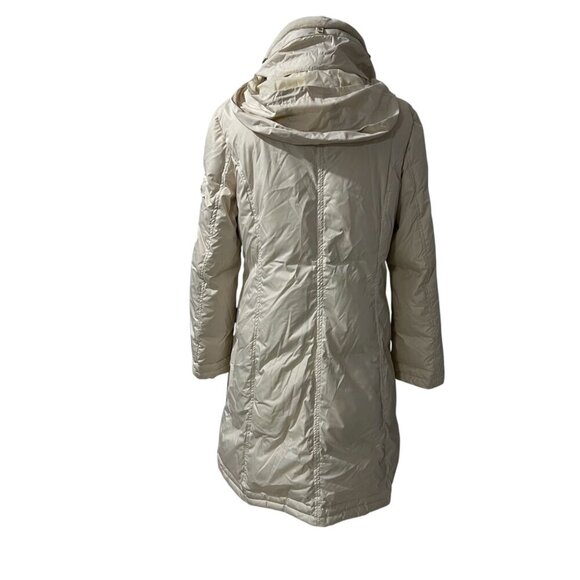 DKNY Neutral Long Urban Down Hooded‎ Scandinavian Winter Cottage Puffer Coat L - Picture 5 of 9